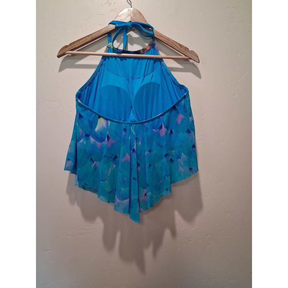 Coco Reef Tankini Top Halter Neck Mesh Bra-Sized Size 38D Aqua Blue Floral - Picture 4 of 10